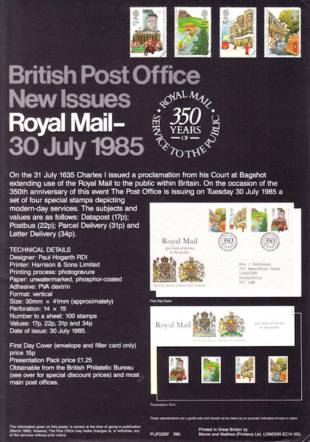 350 Years of Royal Mail Public Postal Service (1985)