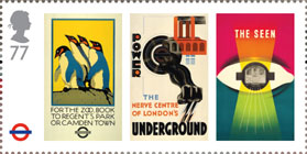 London Underground 77p Stamp (2013) Lomdon Underground Posters - For the Zoo, Power and The seen
