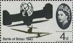 25th Anniversary of Battle of Britain 4d Stamp (1965) Supermarine Spitfires attacking Heinkel HE 111H Bomber