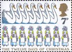 Christmas 1977 7p Stamp (1977) 'Eight Maids a-milking, Seven Swans a-swimming'