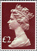 High Value Definitive £2 Stamp (1977) Head, Purple Brown - tint, pale green