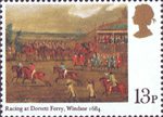 Horseracing 13p Stamp (1979) 'Racing at Dorsett Ferry, Windsor, 1684' (Francis Barlow)