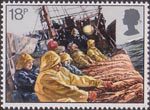 Fishing 18p Stamp (1981) Hauling Trawl Net