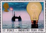 Industry Year 17p Stamp (1986) Light Bulb and North Sea Oil Drilling Rig (Energy)