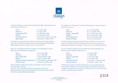 Reverse for British Post Office Exhibition Card 3 - Spring Stampex 1990