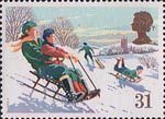 Christmas 1990 31p Stamp (1990) Tobogganing
