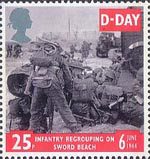 50th Anniversary of D-Day 25p Stamp (1994) Infantry regrouping on Sword Beach