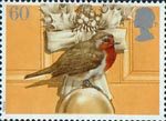 60p, European Robin on Door Knob and Christmas Wreath from Christmas 1995 (1995)