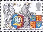 The Queens Beasts 26p Stamp (1998) Falcon of Plantagenet and Bull of Clarence