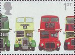Buses : Classic British Double-Deckers 1st Stamp (2001) AEC Regent III RT Type, Bristol KSW5G Open-top, AEC Routemaster and Bristol Lodekka FSF6G