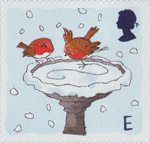 E, Robins skating on Bird Bath from Christmas 2001 (2001)