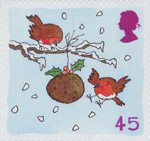 45p, Robins with Christmas Pudding from Christmas 2001 (2001)