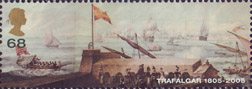Trafalgar 68p Stamp (2005) Franco/Spanish Fleet putting to Sea from Cadiz