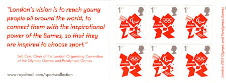 Booklet pane for London 2012 Olympic and Paralympic Games Definitives (2012)