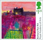 £1.25, Barbara Rae - Inverleith Allotments and Edinburgh Castle from Royal Academy of Arts (2018)