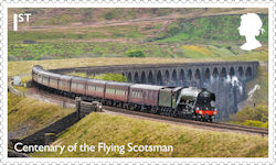 The Flying Scotsman 1st Stamp (2023) Crossing the Ribblehead Viaduct in the Yorkshire Dales National Park
