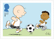 Peanuts 1st Stamp (2025) Charlie and Franklin playing football