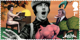 Monty Python 1st Stamp (2025) Terry Jones as the Nude Organist, Lumberjack