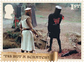 Monty Python 1st Stamp (2025) The Black Knight’s defiant “’Tis but a scratch!”