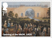 Steam Locomotives 1st Stamp (2025) Artwork depicting the opening of the S&DR, in 1825