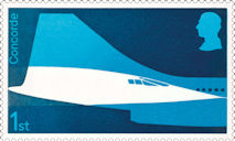 Concorde 1st Stamp (2026) David Gentleman highlighted the sleek lines of the nose and tail of Concorde on the 1969 1s 6d stamp.
