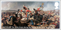 The Battle of Waterloo 1st Stamp (2015) Waterloo - The Scots Greys during the charge of the Union Brigade
