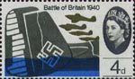 25th Anniversary of Battle of Britain 4d Stamp (1965) Hawker Hurricanes Mk 1 over Wreck of Dornier Do-17Z Bomber