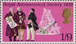 General Anniversaries 1s9d Stamp (1970) Sir William Herschel, Francis Baily, Sir John Herschel and Telescope