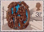 Christmas 3.5p Stamp (1974) Adoration of the Magi (York Minster, c 1355)