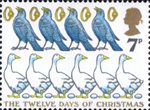 7p, 'Six Geese a laying, Five Gold Rings, Four Colly Birds' from Christmas 1977 (1977)