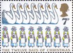 7p, 'Eight Maids a-milking, Seven Swans a-swimming' from Christmas 1977 (1977)