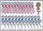 Christmas 1977 7p Stamp (1977) 'Twelve Lords a-leaping, Eleven Ladies dancing'