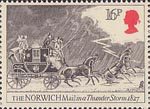 The Royal Mail 16p Stamp (1984) Norwich Mail in Thunderstorm, 1827