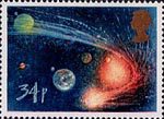 Halley's Comet 34p Stamp (1986) Comet orbiting Sun and Planets