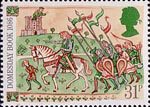 Medieval Life 31p Stamp (1986) Knight and Retainers