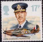 The Royal Air Force 17p Stamp (1986) Lord Dowding and Hawker Hurricane Mk. I