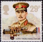 The Royal Air Force 29p Stamp (1986) Lord trenchard and De havilland D.H. 9A