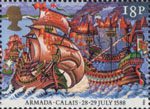 The Armada 1588 18p Stamp (1988) Attack of English Fire-ships, Calais