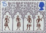 15p, 14th-century Peasants from stained-glass window from Christmas 1989 (1989)