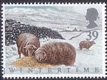 The Four Seasons. Wintertime 39p Stamp (1992) Welsh Mountain Sheep in Snowdonia