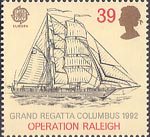 Europa. International Events 39p Stamp (1992) Kaisei (Japanses cadet brigantine) (Grand Regatta Columbus, 1992)