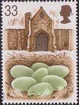 Swans 33p Stamp (1993) Eggs in Nest and Tithe barn, Abbotsbury