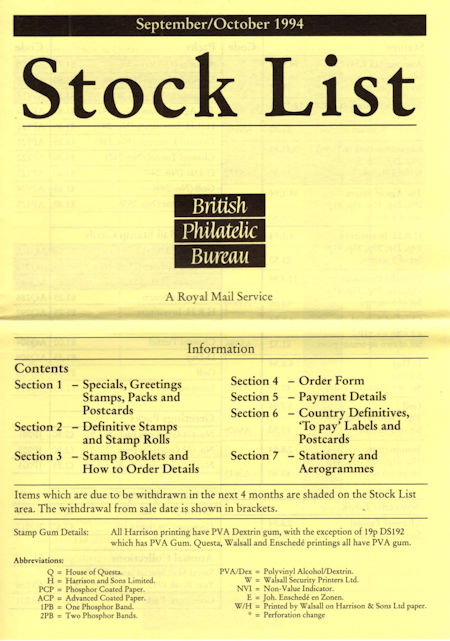 1994 Stock Lists from Collect GB Stamps