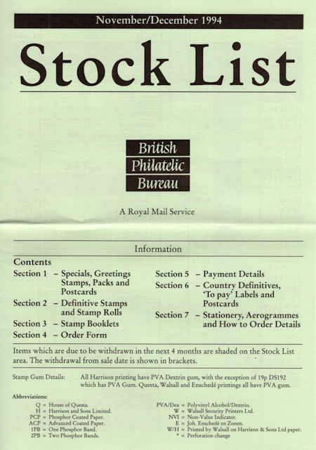 1994 Stock Lists from Collect GB Stamps