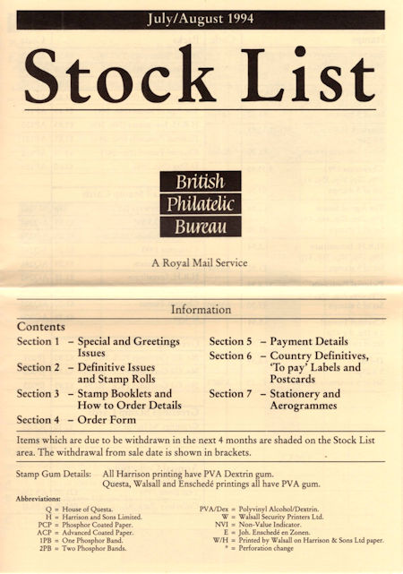 1994 Stock Lists from Collect GB Stamps
