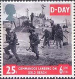 50th Anniversary of D-Day 25p Stamp (1994) Commandos landing on Gold Beach