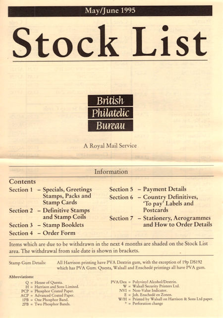 1995 Stock Lists from Collect GB Stamps