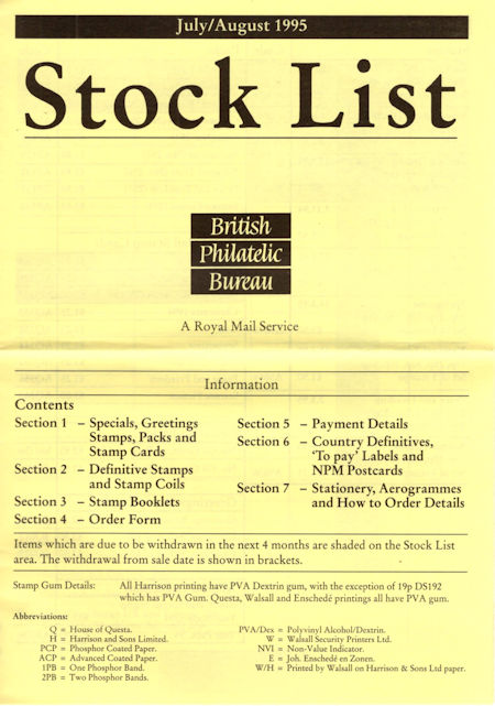 1995 Stock Lists from Collect GB Stamps