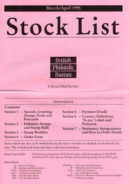 1995 Stock Lists from Collect GB Stamps