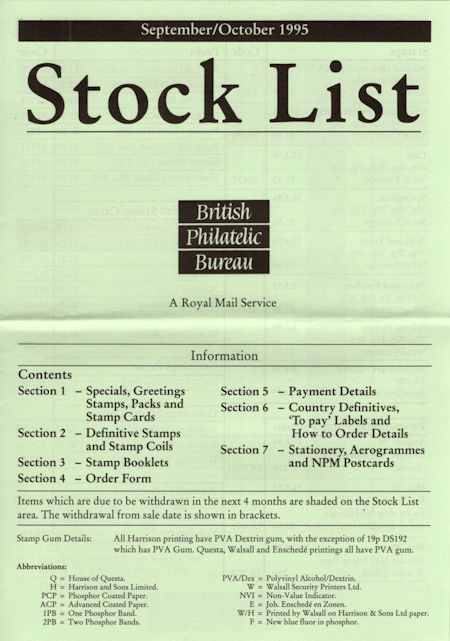 1995 Stock Lists from Collect GB Stamps